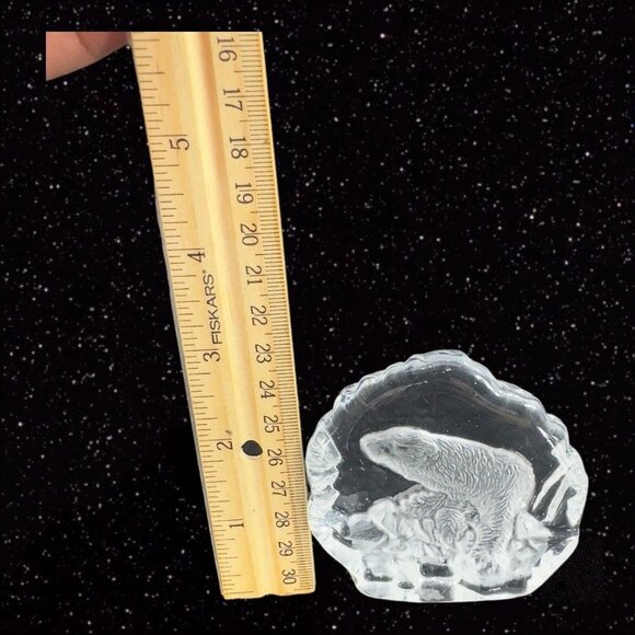Vintage Clear Sweden Art Glass Paperweight Polar Bear Figurine Flat Side Swedish - Picture 11 of 16